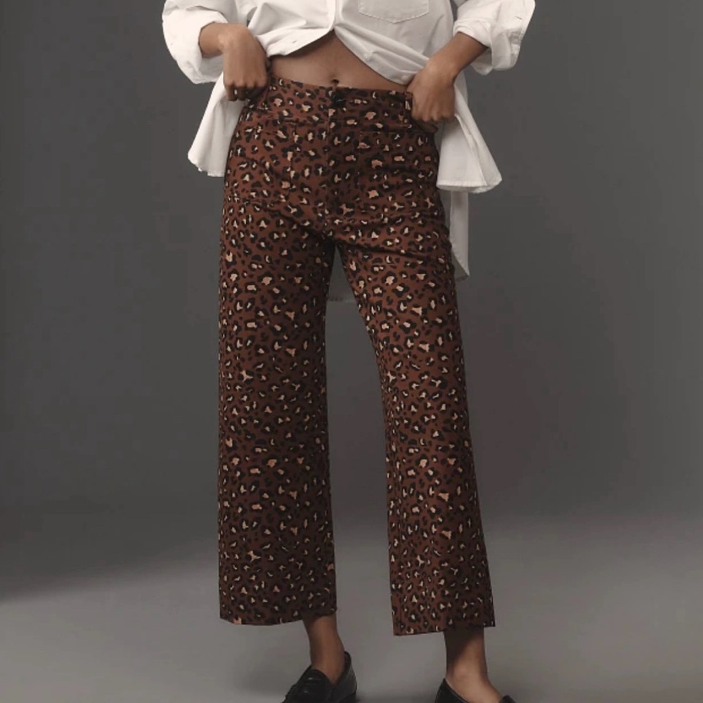 Anthropologie Maeve Colette Cropped Wide-Leg Ponte Pants – Brown cheetah Print